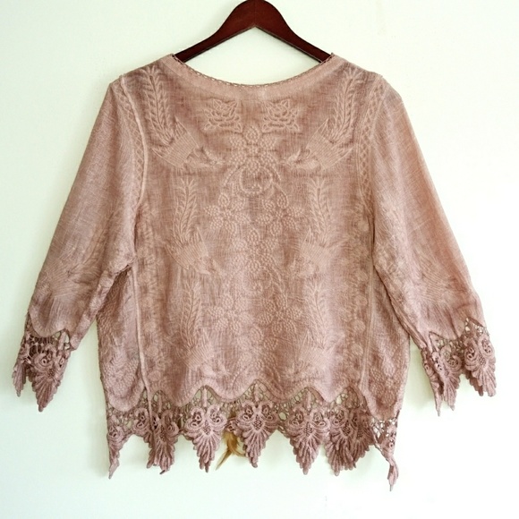 Boho Lace Up Embroidered Cotton Crochet Lace Top - Picture 3 of 7